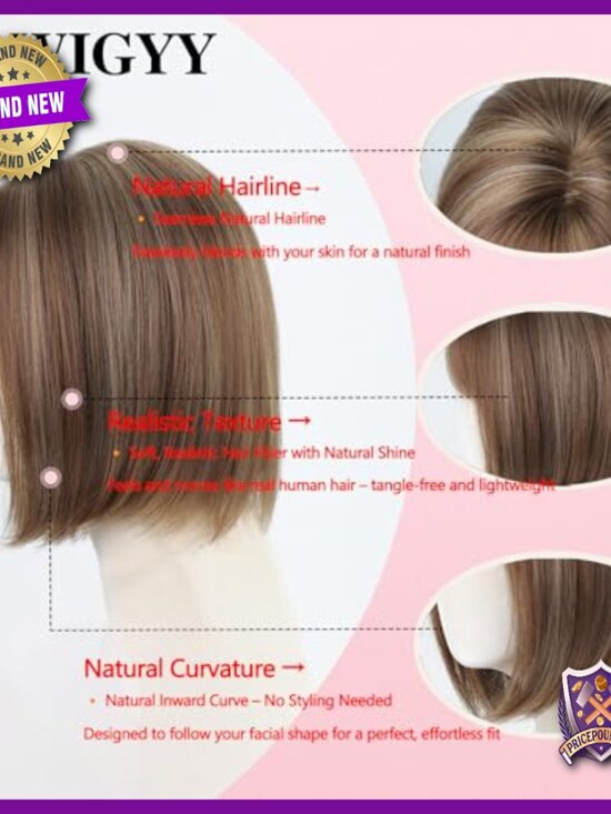 12 Inch Straight Lace Front Synthetic Wig with Bangs, Heat Resistant, Glueless main image 5